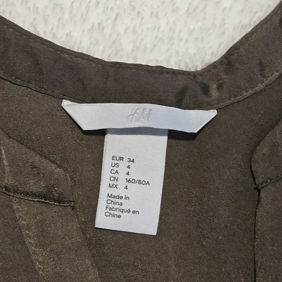NEW H&M Green Khaki Dress Size 4 Utility Lightweight Silk Summer Casual - Picture 5 of 14